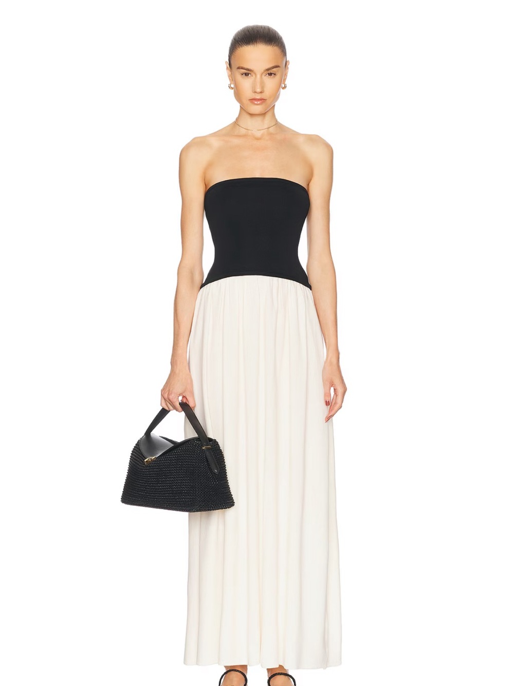 NWT SOLID & STRIPED
The Strapless Soglio Dress in Noir/Optic White